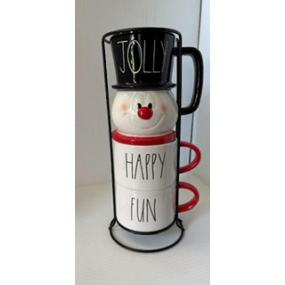 Rae Dunn Frosty the Snowman Jolly, Happy, Fun Mug Set